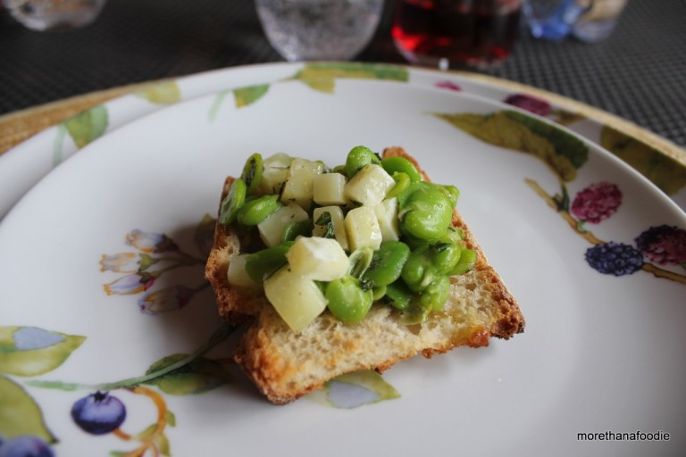 bruschetta with fava beans and pecorino