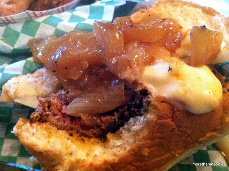 The Nook Spanish Fly Stuffed Burger The Nook carmalized onions