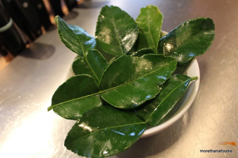 kaffir lime leaves in a bowl