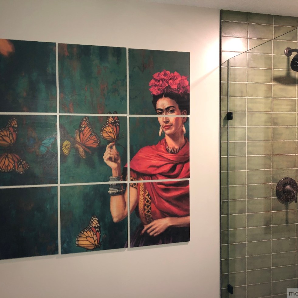 green walk in shower frida kahlo remodeled bathroom