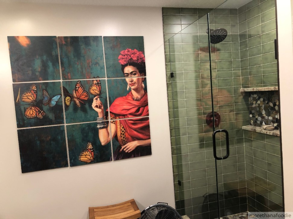green walk in shower frida kahlo remodeled bathroom